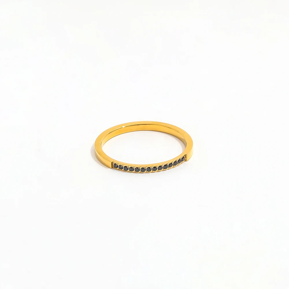 Fenny 18K Gold Plain Wholesale Light Luxury Black Stone Pave Fold Wear Stainless Steel Finger Ring Trendy for Women