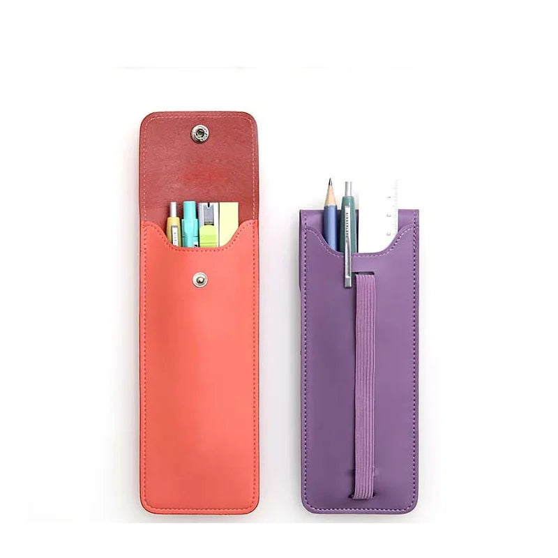 Factory Wholesales Leather Pencil Holder Case Elastic Band Pen  Pouch with Custom Logo