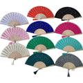 Chinese Ancient 23CM Colorful Embroidered Wooden Craft Wooden Lace Fan Dance Folding Fan