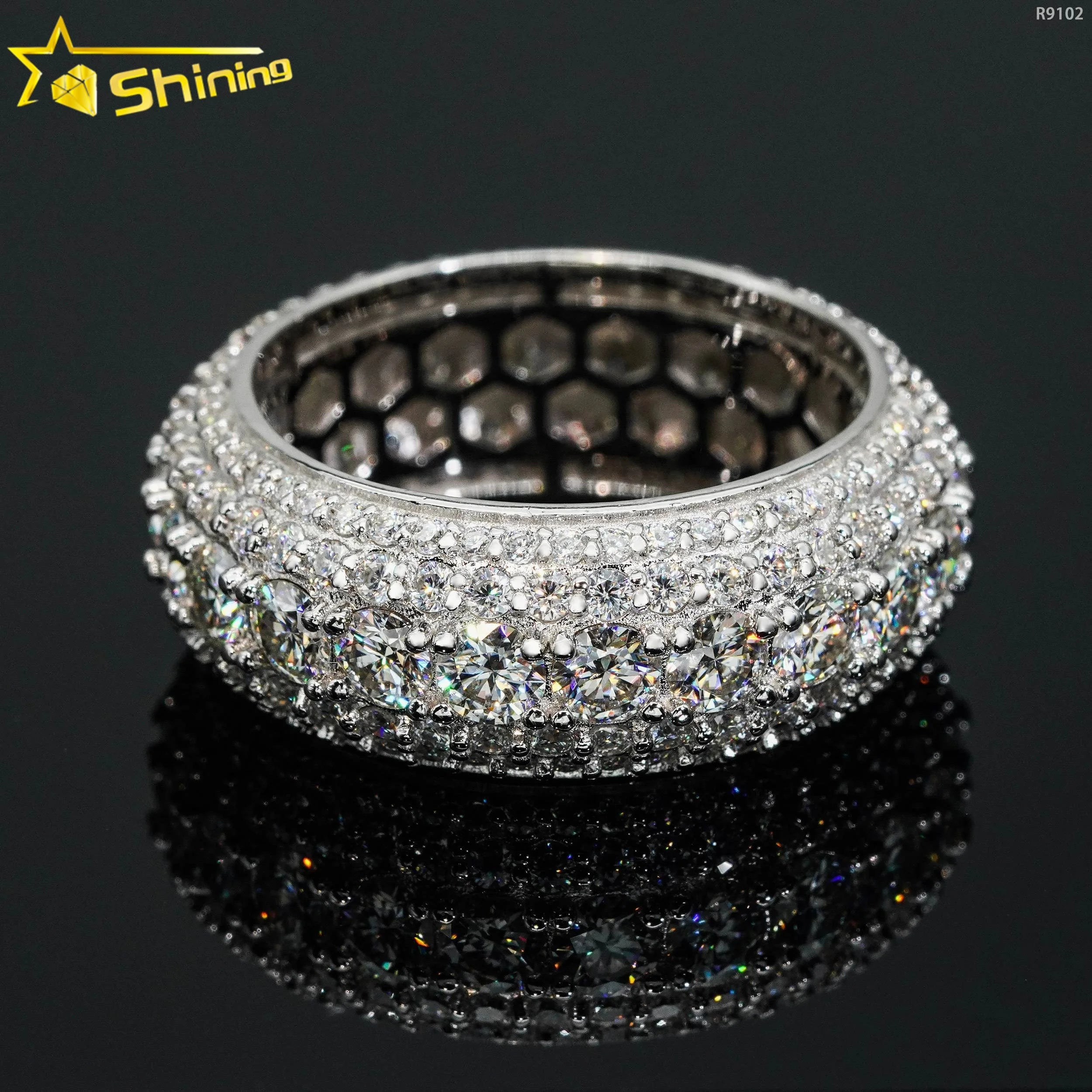 Shining Jewelry Sterling Silver S925 Classic Hip Hop Rings Iced Out VVS Moissanite Diamond Band Ring