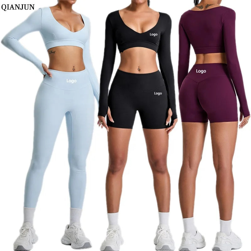 Custom Logo High Quality Yoga 3-Piece Suit High Waist Casual Pants Tight Fit Outdoor Yoga Sets