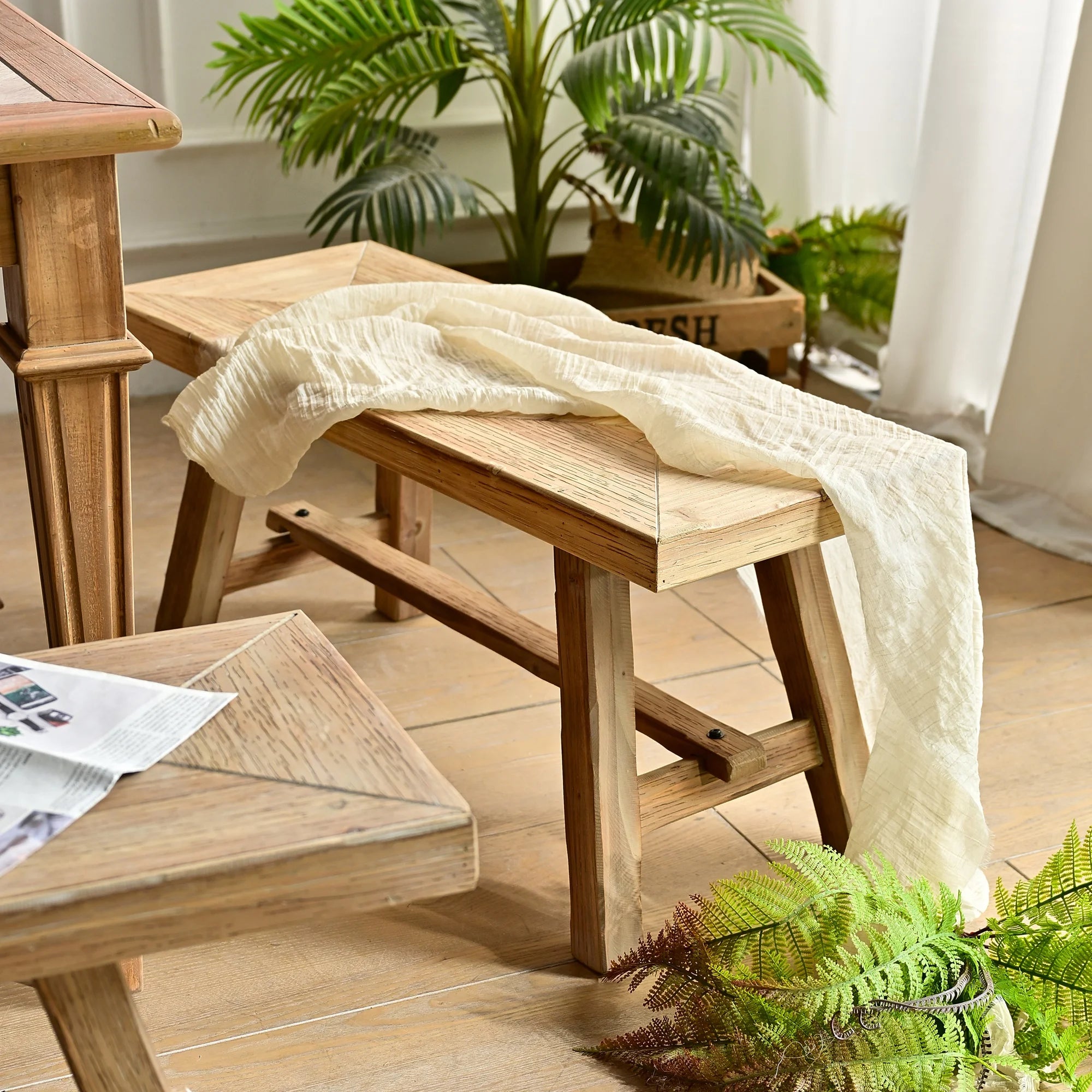 INNOVA Custom Contemporary Home Antique Style Furniture Wooden Long Bench Rustic Living Room Chair