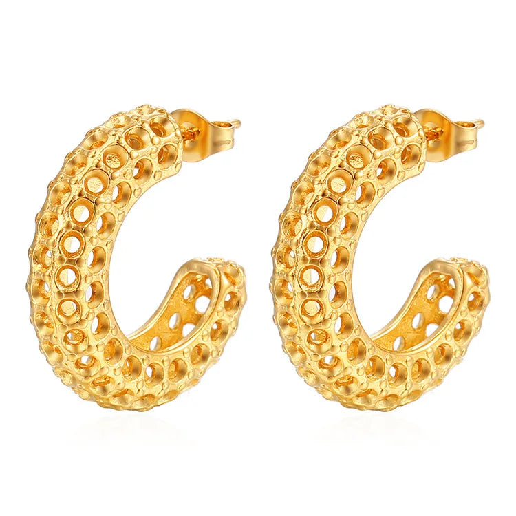 Baolen New Design of High-grade Titanium Steel Gold-plated Hollow C-shaped Earrings Niche Fashion Stud Earrings