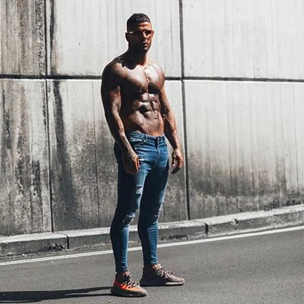 Beautyshow Wholesale Men'S Stretch Jeans Custom Logo Ripped Jeans Skinny Jeans for Men