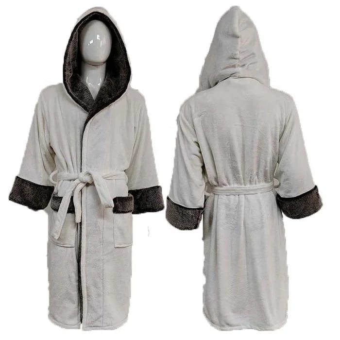 Custom Luxury Hotel Bathrobes Unisex Fluffy Ladies White Hooded Winter Pajamas for Men Women's Thick Bath Robes