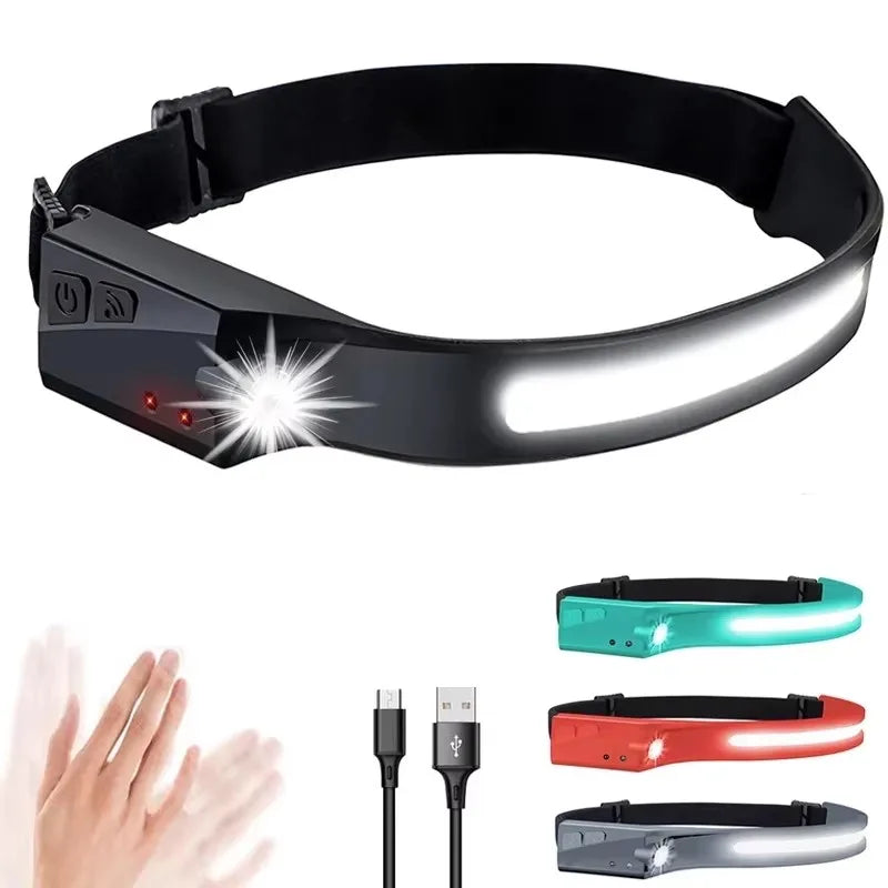 COB LED Rechargeable Headlamp Lightweight Waterproof Induction Flashlight for Camping Hunting Fishing with AA Battery Type