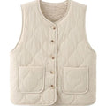 Ladies Faux Sherpa Fleece Vest Double Sided Quilted Vest Jacket Big Pocket Button Opening