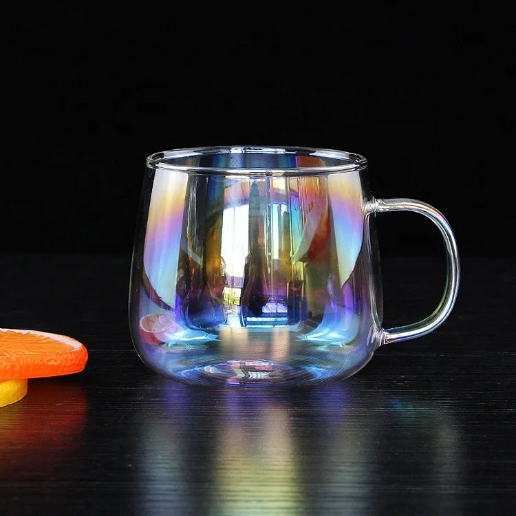 Trending Products 2025 Handmade Fruit Tea Mugs Coffee Cup Borosilicate Glass Cups Iridescent Glass Mug With Handle