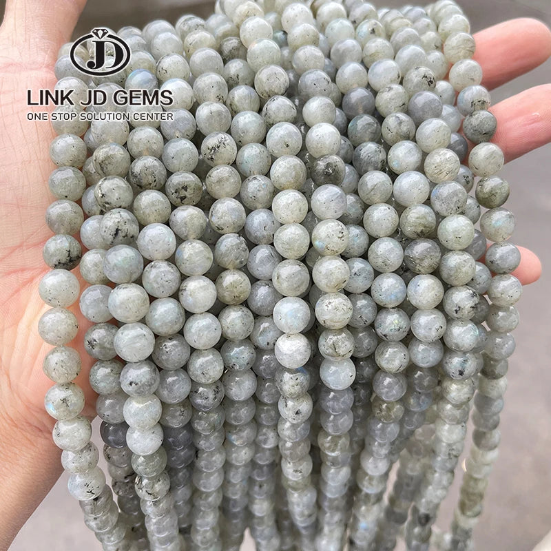 4/6/8/10MM Semi-Precious Natural White Spectrolite Faceted Round Loose Spacer Stone Beads for Jewelry Making