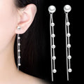 Silver-plated Hanging Earrings with Female Style Long Pearl Earrings with Personality Tassel and Temperament Ear Chain