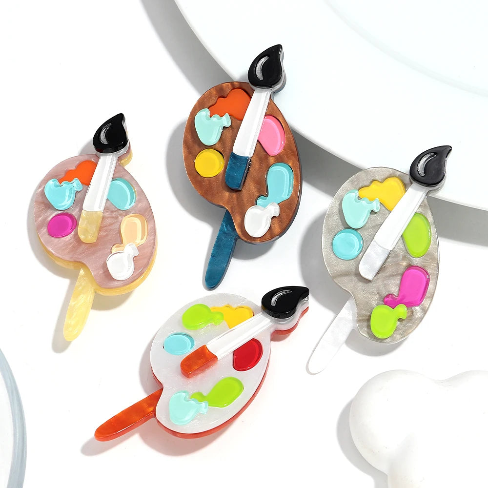 Creative Colorful Personalized Drawing Board Pins Oil Painting Brushes Acrylic Brooch Accessories