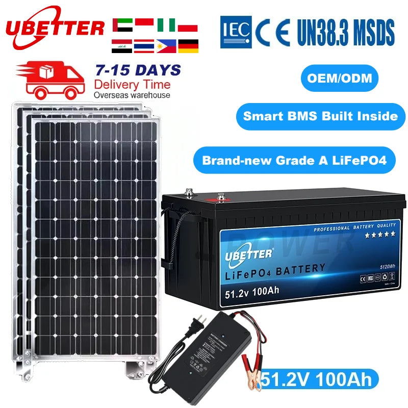 EU PH STOCK UBETTER  Lithium Battery Pack 48v 51.2V  5KWH100Ah 200Ah Lifepo4 Batteries With Bluetooth for Home RV Solar Battery