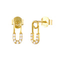 Fashion Unique Statement Stud Earrings Rhodium & Gold Plated 925 Sterling Silver CZ Stone Safety Pin Design Anniversary Gift