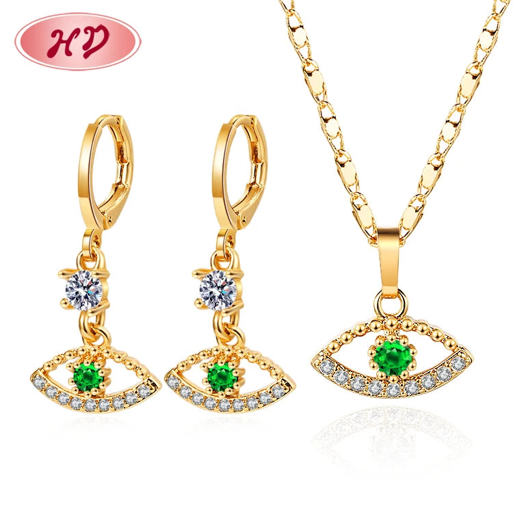 Cheap Wholesale Devil Eyes Pendant Necklace and Matching Earring Artificial Jewelry Sets 18k Gold Plated
