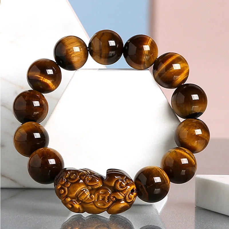 Tiger Eye Stone Pixiu Bracelet Crystal Feng Shui Lucky Brave Wealth Bracelet for Business Bracelet