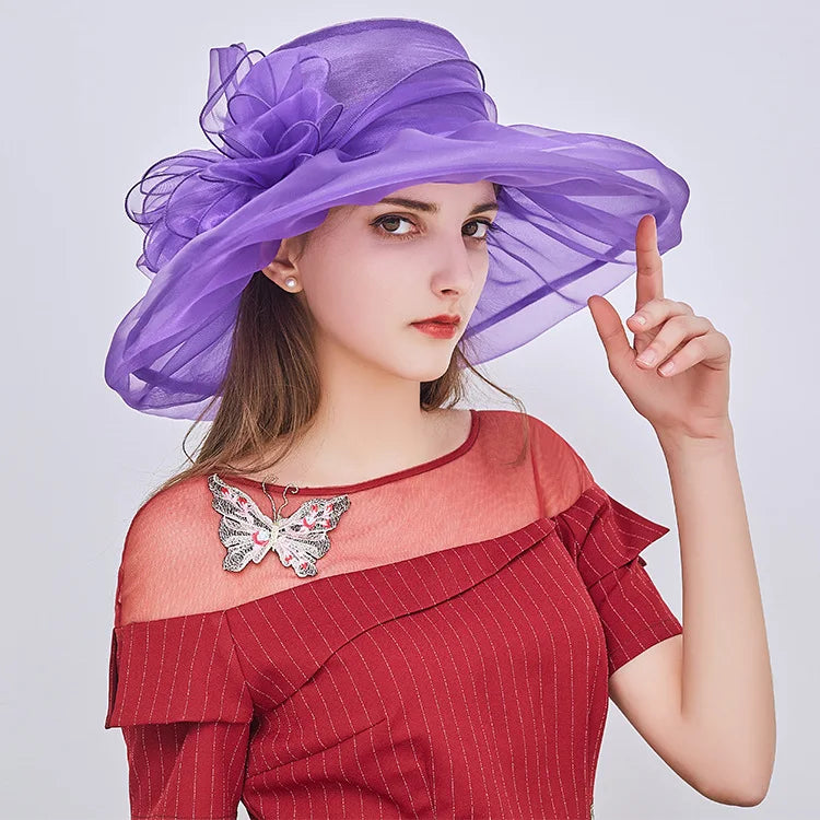 New Design Organza Church Hat Party Fascinator Kentucky Derby Top Hat Colorful Sun Hat for Women Adjustable Daily Decoration