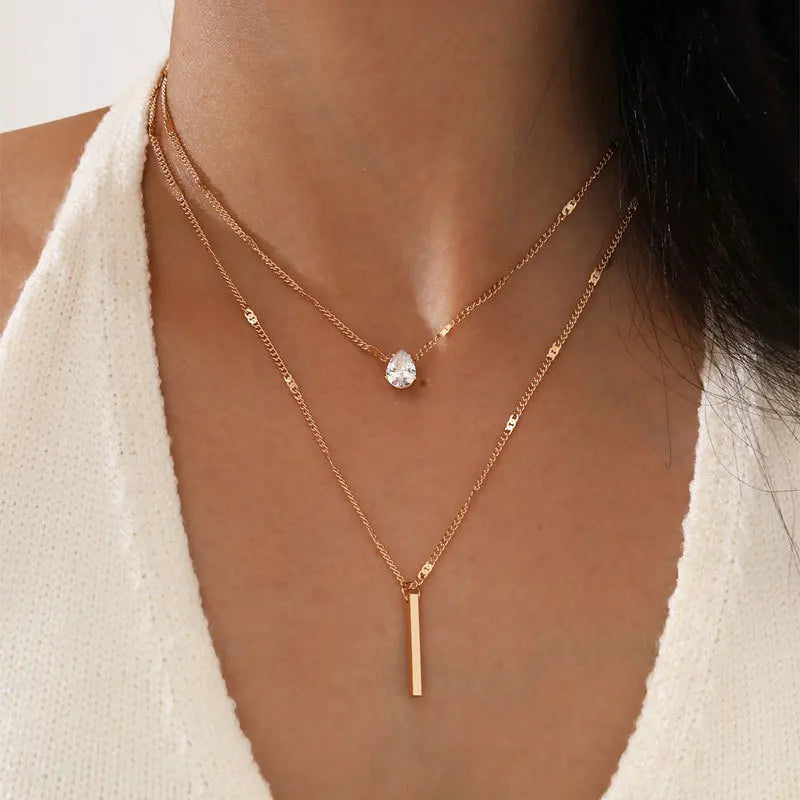 Fashion Multi - Layered Pentagram Love Drop Pendant Retro Collarbone Chain Necklace