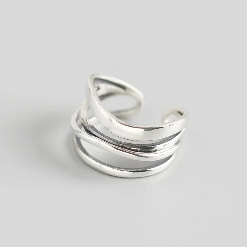 Handmade 925 Sterling Silver Irregular Layer Rings for Women Silver Jewelry