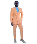 Orange Mens Wedding Tuxedos Double Breasted Classic Fit Custom Made Groom Prom Wear Pants Suits 2 Pieces Set(Jacket+Pant)