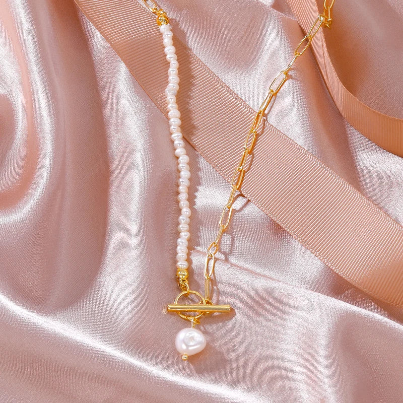 HOVANCI Baroque Pearl Pendant Choker Necklace for Women Wedding Punk Big Bead Lariat Gold Color Long Chain Necklace Jewelry