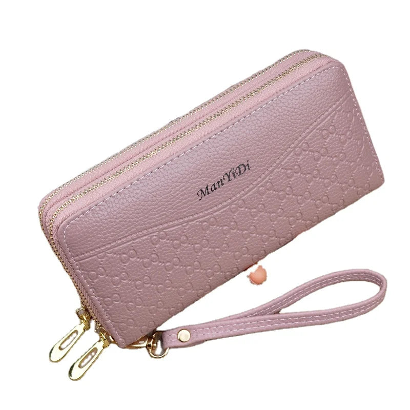 New Style Fashion Classic PU Leather Double Zipper Embossing Long Phone WalletLady Large Capacity Multi-function Bag Wholesale