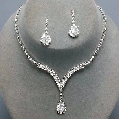 New Simple Drop-shaped Bling Rhinestone Pendant Necklace Dangle Earrings Bridal Banquet Party Luxury Set Wedding Jewelry Sets