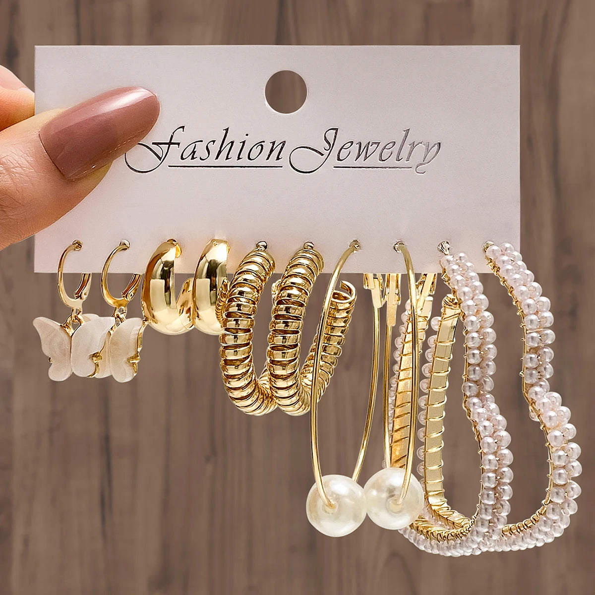 5Pcs/Set New Design Acrylic Butterfly Pearl Big Heart Earring Set for Women Jewelry