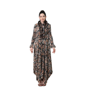 Manufacture Custom Boho Miyake Pleated Dress for Women Scarf Collar Full Sleeves Irregular Loose Modest Maxi Dresses for Church