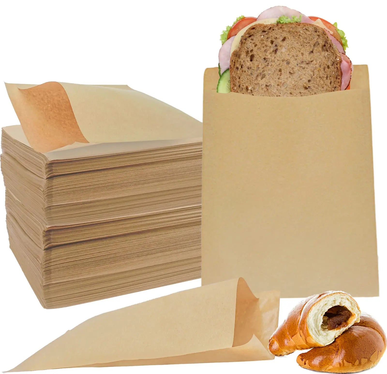 Custom Recyclable Low Cost Wholesale Disposable Cookies Bakery Food Packaging Greaseproof Kraft Paper Bread Bags