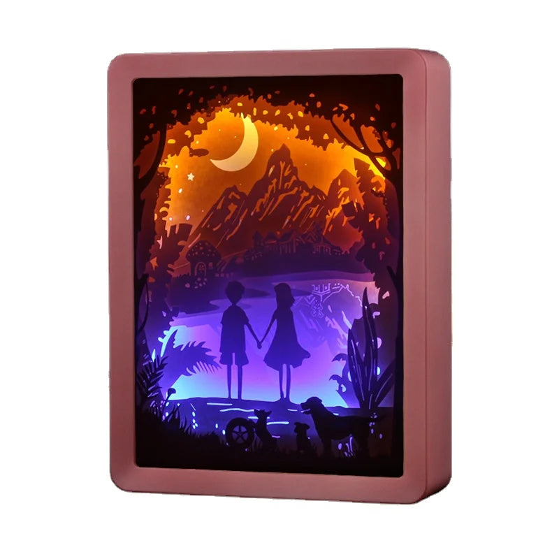 Drop Shipping 1Pcs 3D Paper Laser Cut Crafts Led Lighted Shadow  Box Frames Retail Cardboard Box Gift Items