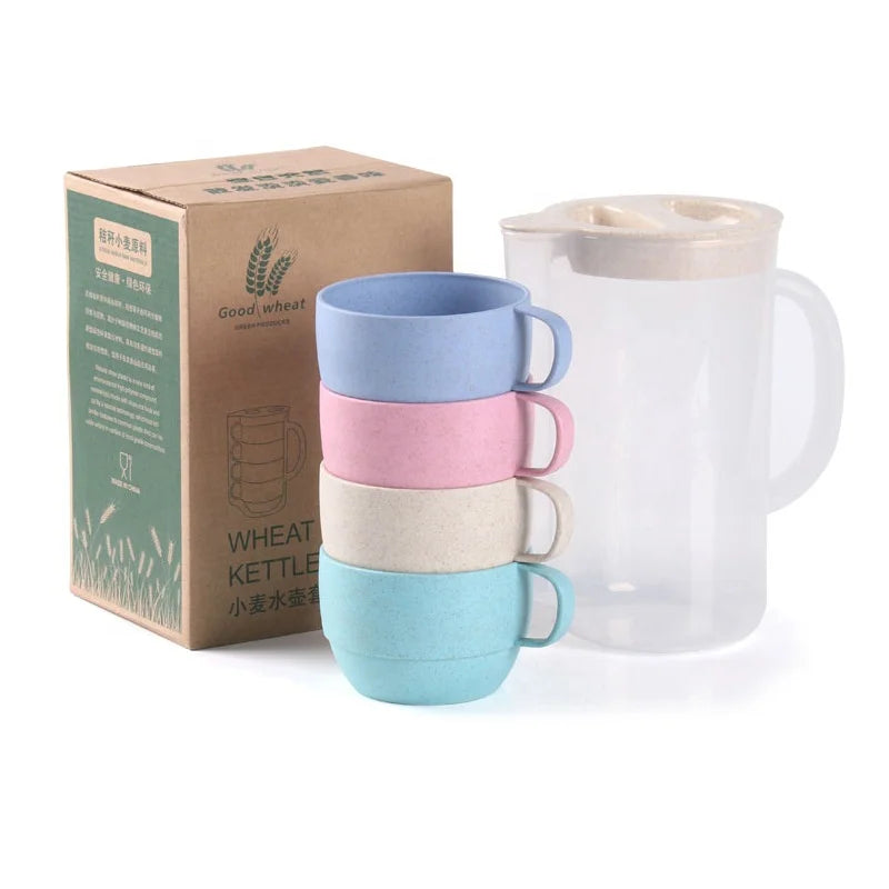 Hot Selling Water Bottle Cutlery Set Biodegradable Healthy Coffee Cups Drinking Adult Kids Unbreakable Wheat Straw Cup