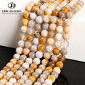 4 6 8 10 12MM Pick Size Yellow Matte Natural Stone Round Loose Flower Fossil Coral Gemstone Beads for Jewelry Making