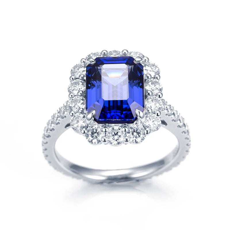 Messi Gems  MSR-1394 Customized Jewelry 14K White Gold 4CT Lab Sapphire Ring Wedding Band Engagement Band Gift for Women