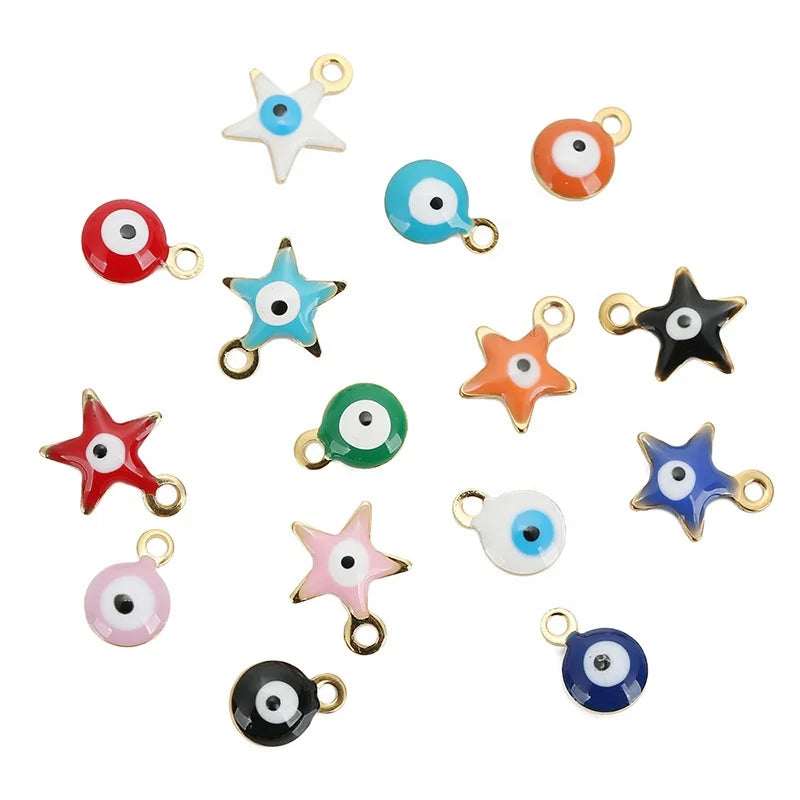 Stainless Steel Gold Plated Enamel Eye Small Charm for Bracelet Jewelry Diy Making Accessories