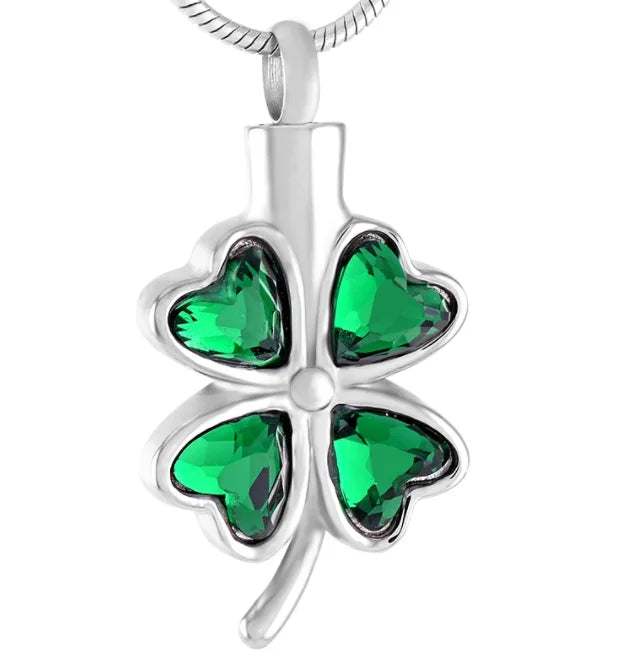 Stainless Steel Crystal Leaf Clover Ash Urn Pendant Urn Necklace Cremation Memorial Ash Holder Four Leaf Keepsake Urn Cremation