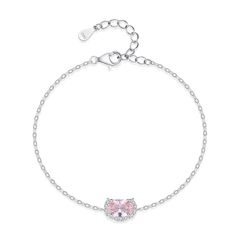 SL1806 925 Sterling Silver Geometric Design Bracelet for Women Fashion Pink Morganite Zircon with Gold Plating for Party Gifts