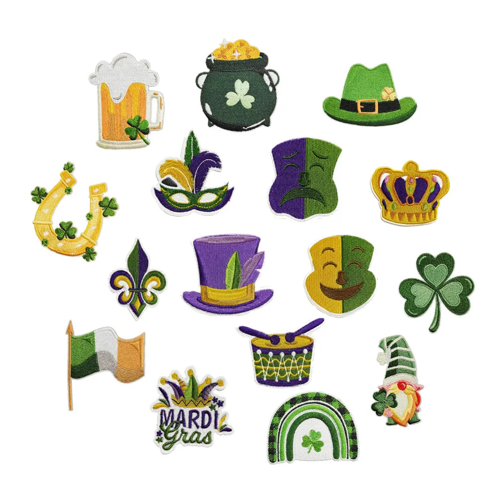 Yiwu Wintop Green Color Mardi Gras Day Party Theme Iron on Embroidered Clothes Decoration Patches