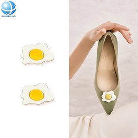Cute White Yellow Enamel Egg Shape Shoe Clips Customize Removable Shoe Buckles for High Heel Decorative