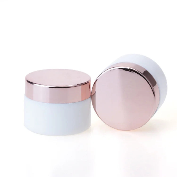 Free Samples Empty Round White Colour Rose Gold Lid 30 ml 50 g Face Skincare Packaging Cosmetic Cream Opal Jar