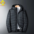 Men's High Street Eco-Friendly Windproof Thick Duck Feather Polyester Black Hooded Winter Bubble Puff Filled Puffer Jacket