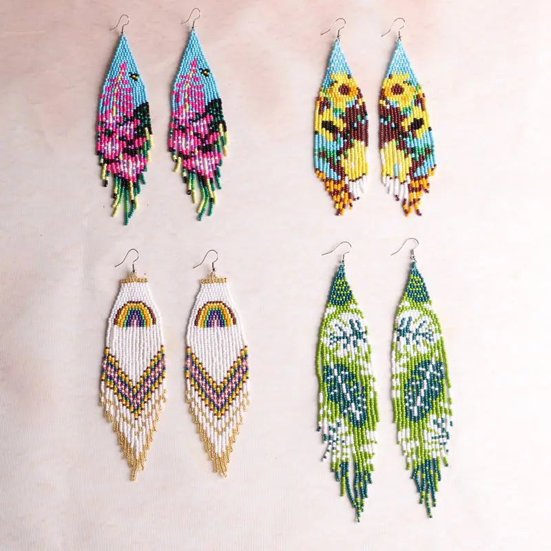 European American Ethnic Style Handmade Tassel Earrings Bohemian Vintage Flower Shape Diamond Women's Niche Design Drop Earrings