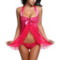 Women Plus Size Sexy Lingerie Dropshipping Cardigan Temptation Neck Nightdress Tulle Lace Sleepwear Pajamas