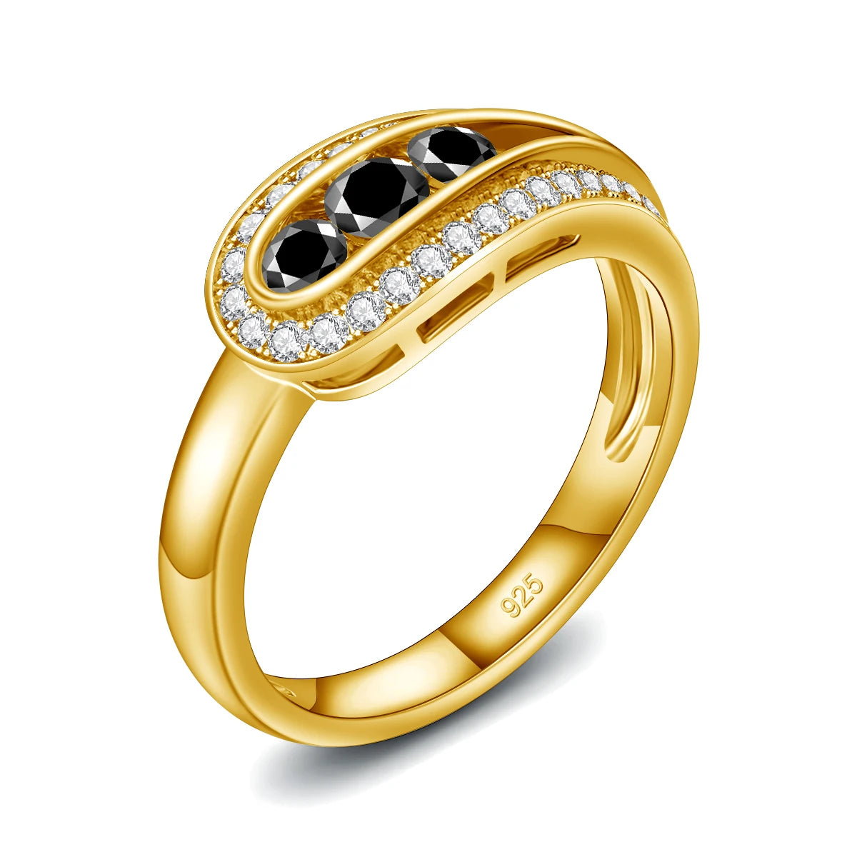 Luxury Fine Jewelry Engagement Party Designer 925 Sterling Silver 18K Gold 3 Stone Black Moissanite Rings Woman Anillo Mujer