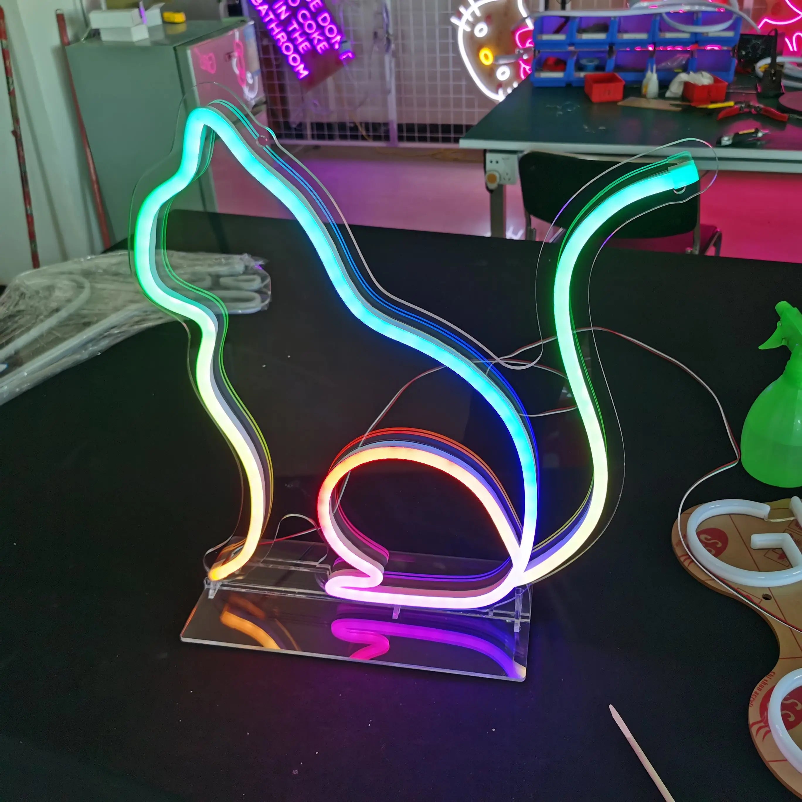 Party Home Room Decor Silicon Lamp Strip Flex Sign RGB  Cat Pattern  Sign Multi-color Neon Lights Decoration