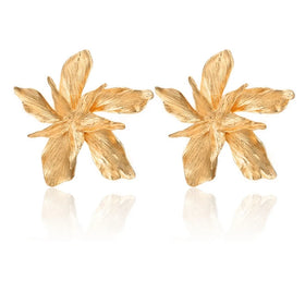 YG-171 Wholesale Simple Metallic Women Ear Jewelry Metal Alloy Gold Big Flower Earrings