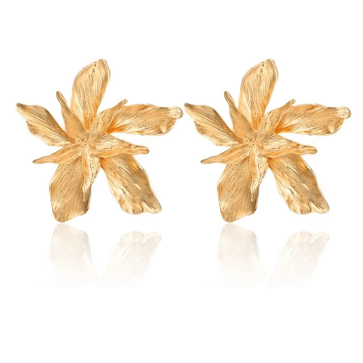 YG-171 Wholesale Simple Metallic Women Ear Jewelry Metal Alloy Gold Big Flower Earrings