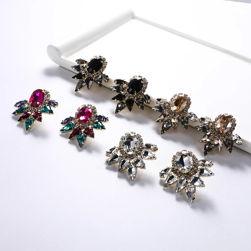 Fashion Jewelry Glass Rhinestone Geometric Stud Earrings Diamond Crystal Water Drop Pendant Earrings Wholesale