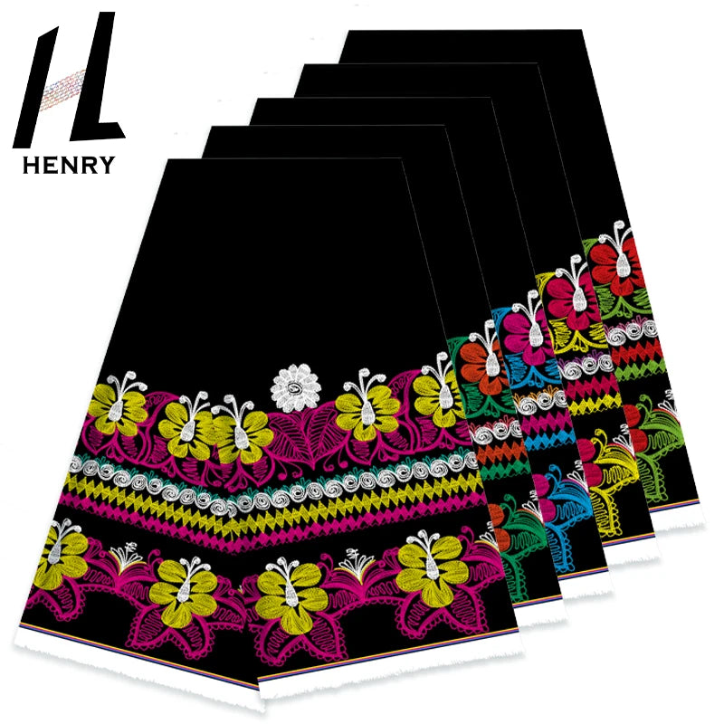 Henry New&Beautiful Design Black Floral Print Pacific Style Polyester Fabric for Marshallese Guam Skirt