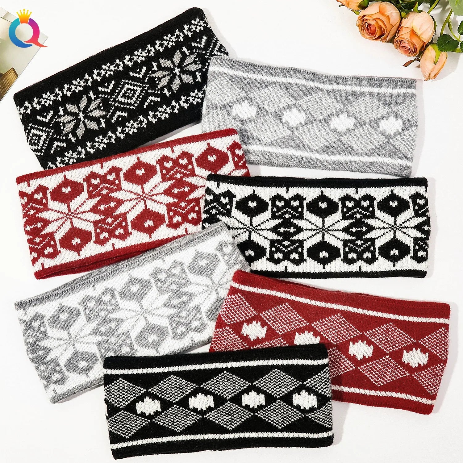 QIYUE Autumn/Winter Knitted Wool Sports Headband Women's High Sense Wide Edge Face Wash Headband Tie Hair