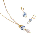 Chinese Style 5 Sets Handmade Porcelain Blue White Floral Glass Beads Heart Pendant Ceramic Earrings and Necklace